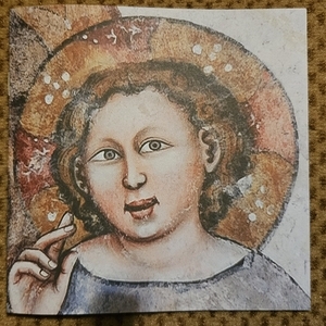 Titelbild Liederheft: Segnender Christus auf der Schulter des Hl. Christophorus, Fresko in der Stiftskirche um 1360